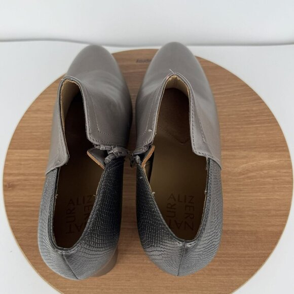 Naturalizer Taupe & Metallic Gray Leather Block Ankle Boots Heels Size 9.5 - Picture 4 of 8